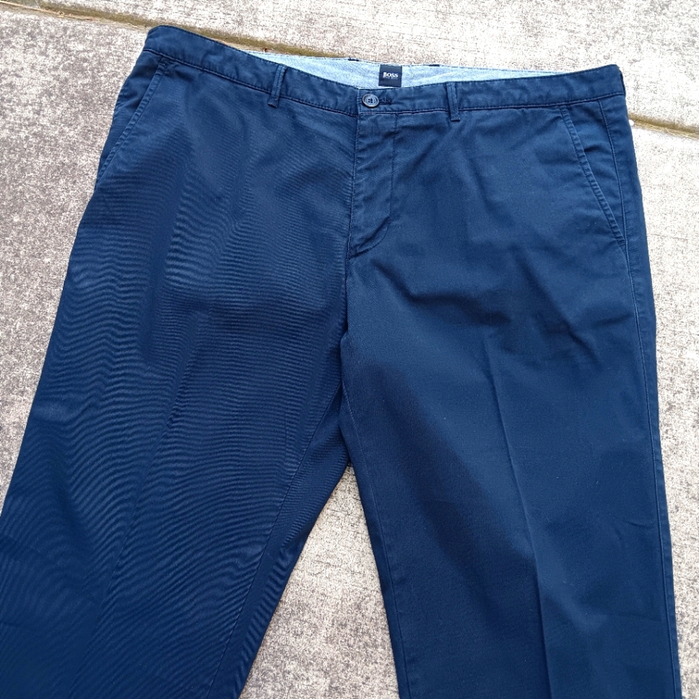 HUGO BOSS Mens W40R/ L35 Pants Chino Smart Work Stretch Navy Blue